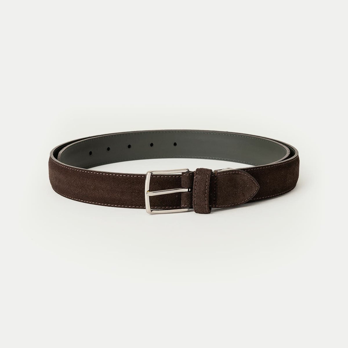 スエード ベルト - Silver / Dark Brown - 
