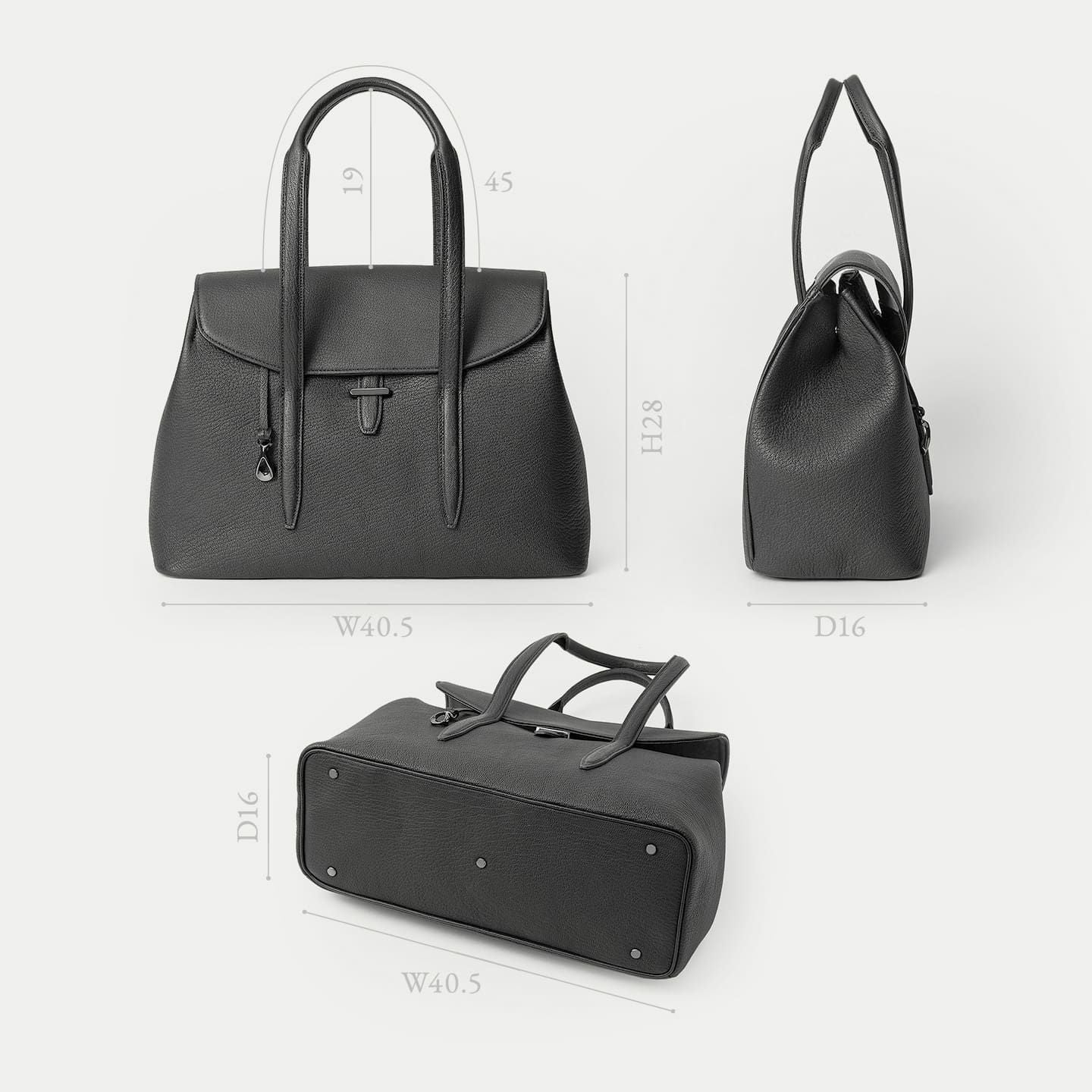 ETiAM ハンドバッグ　ブラック シュリンク ファスナートートバッグ（S）《Flexi》 - Black - | ETiAM