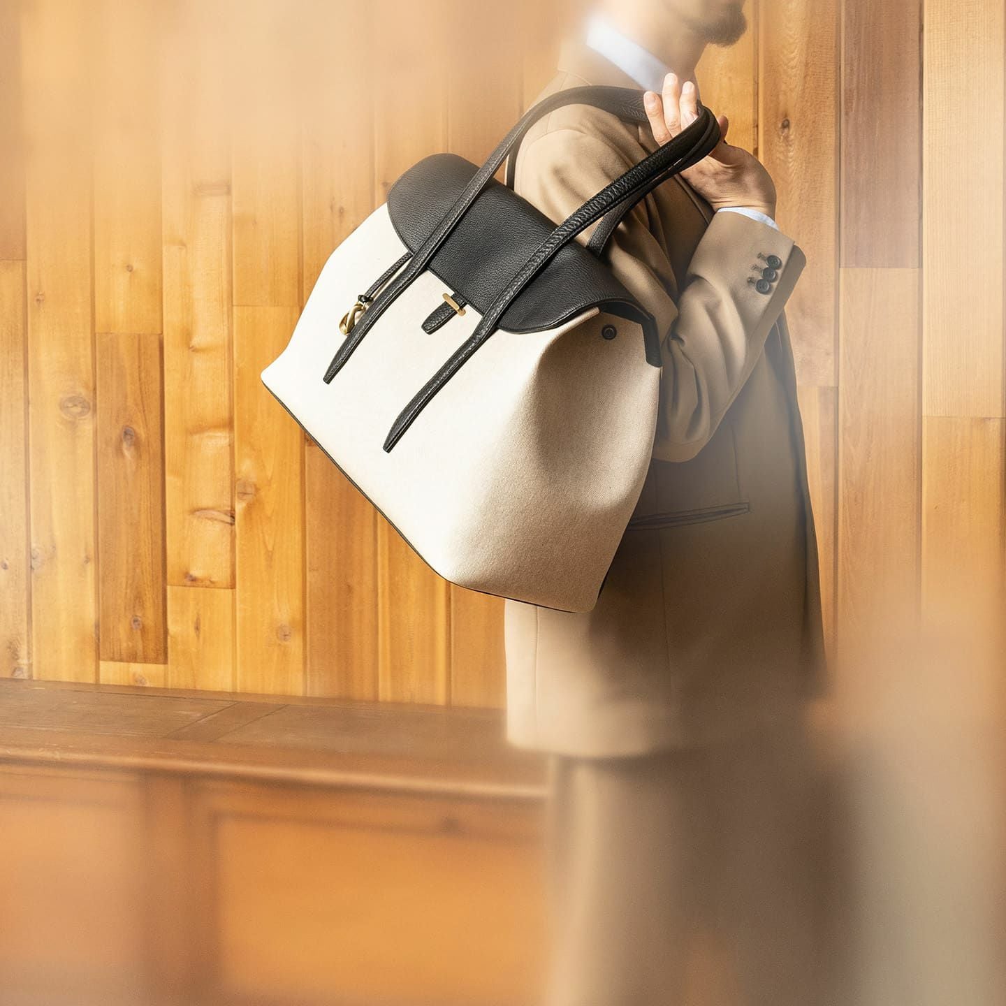ETiAM キャンバス フラップトートバッグ キャンバス フラップトートバッグ(L)《Embrace》 - Black - | ETiAM