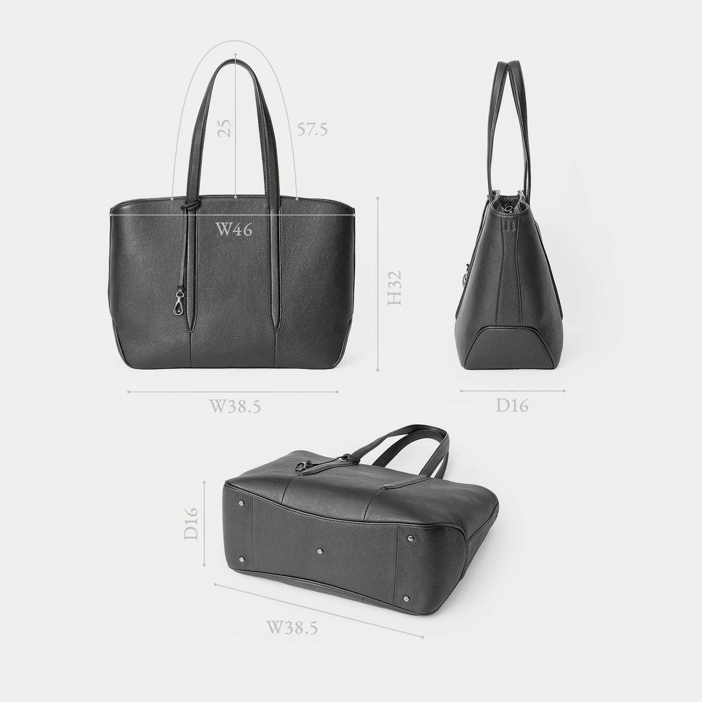 ETiAM ハンドバッグ　ブラック シェーブル ファスナートートバッグ（L）《Flexi》 - Black - | ETiAM